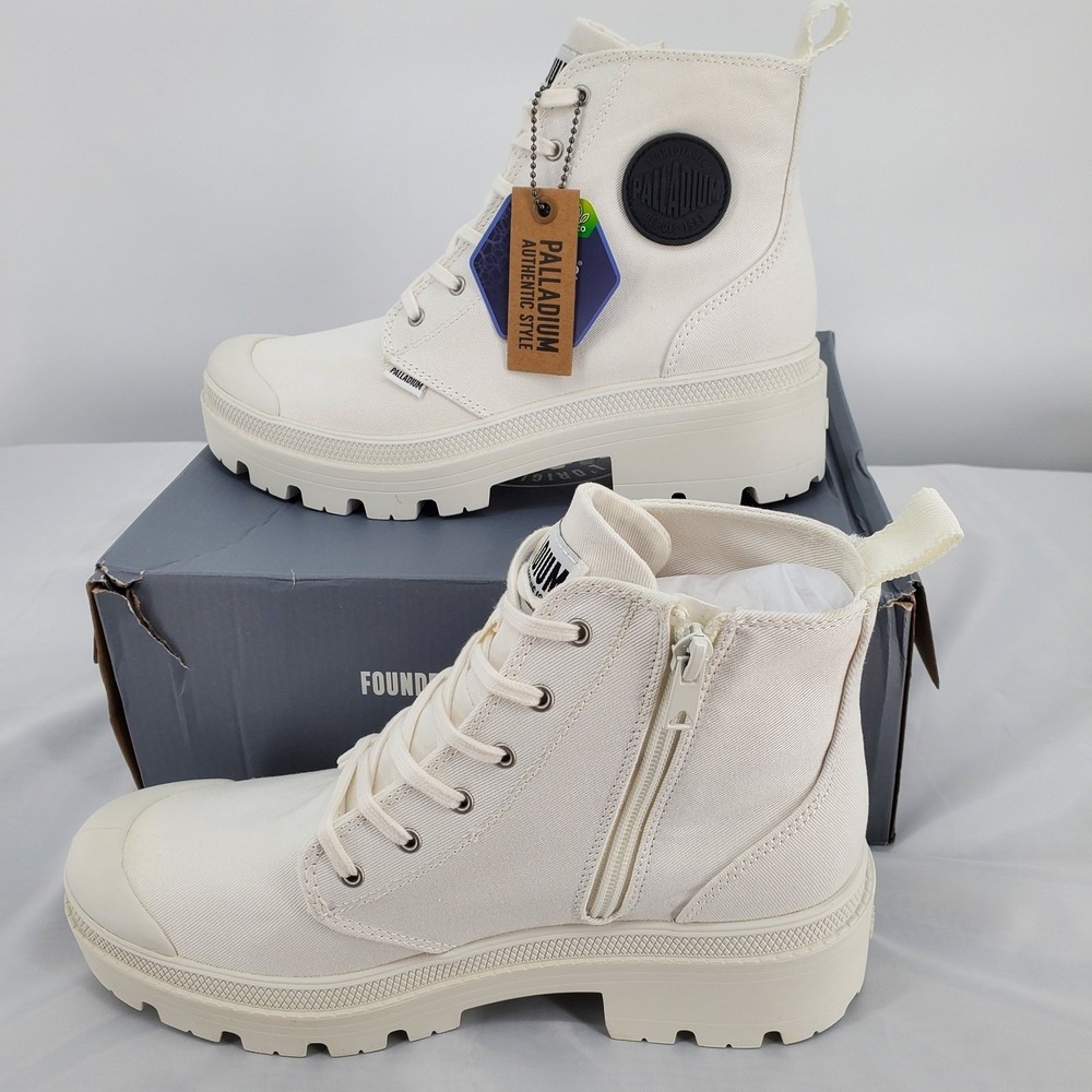 Palladium W 11 / M 9.5 Pallabase Twill Platform Boots Star White 96907-116-M New